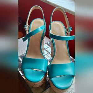 Michael Kors Teal/Turquoise Platform Wedge Sandals